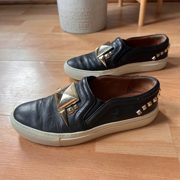 Givenchy Black Leather Slip-Ons with Gold stud embellishments Accents - Picture 8 of 14